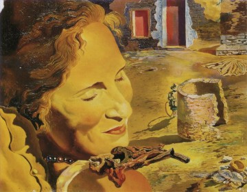 サルバドール・ダリ Painting - つのラムチョップを肩にバランスよく乗せたガラの肖像画 サルバドール・ダリ